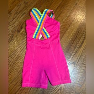 Bright Pink Jumpsuit with Multicolor Straps